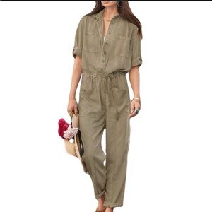 Sundance wayside vintage wash Military Green Cargo Jumpsuit small petite